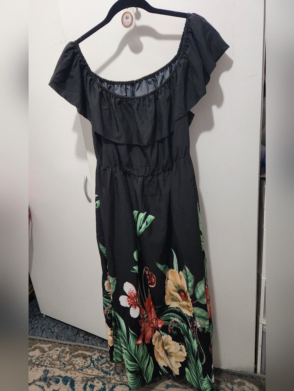 Black Floral Off-Shoulder Maxi Dress